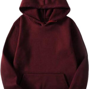 Mens Hoodies Pullover Long Sleeve Casual Fleece Sweatshirts Winter Solid Color Hooded Tops with Kangaroo Pocket