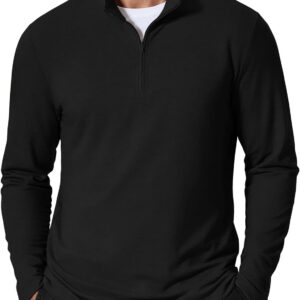 Men's Quarter Zip Pullover Lightweight Mock Neck Sweatshirt Casual Long Sleeve Polo Shirts