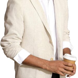 Men's Slim Fit Lightweight Linen Jacket Tailored Blazer Sport Coat
