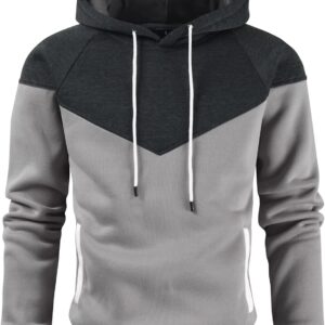 Men's Midweight Fleece Pullover Hoodies Casual Color Block Hooded Sweatshirt with Pockets