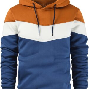 Men's Novelty Color Block Pullover Fleece Hoodie Long Sleeve Casual Sweatshirt with Pocket