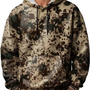 Camo Hoodies for Men Fall Casual Long Sleeve Drawstring Sweatshirts Baggy Workout Pullover Hoodies with Pockets