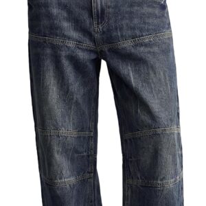 Men's Super Baggy Jeans Y2K Wide Leg Denim Pants - Loose Fit Streetwear Non-Stretch Cotton Casual Trousers All Season
